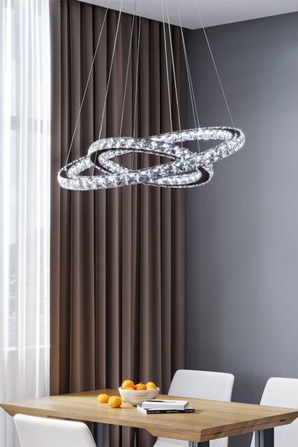 Living and Home Modern Adjustable Crystal LED Pendant Light 30+50cm in Silver - image 1