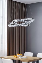 Living and Home Modern Adjustable Crystal LED Pendant Light 30+50cm in Silver - thumbnail 1