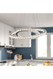 Living and Home Modern Adjustable Crystal LED Pendant Light 30+50cm in Silver - thumbnail 6