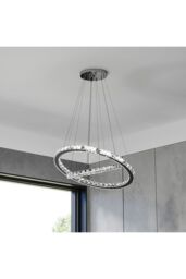 Living and Home Modern Adjustable Crystal LED Pendant Light 30+50cm in Silver - thumbnail 5