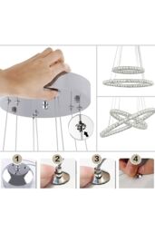 Living and Home Modern Adjustable Crystal LED Pendant Light 30+50cm in Silver - thumbnail 4