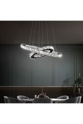 Living and Home Modern Adjustable Crystal LED Pendant Light 30+50cm in Silver - thumbnail 3
