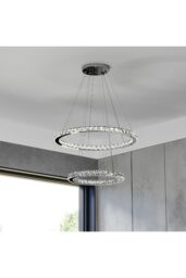 Living and Home Modern Adjustable Crystal LED Pendant Light 30+50cm in Silver - thumbnail 2