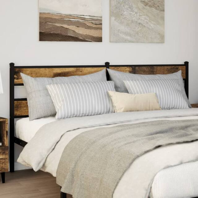 Berkfield Home Headboard Smoked Oak 193 cm Iron & Engineered Wood in Brown - image 1