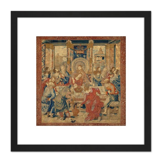 Artery8 Van Orley Last Supper Biblical Silk Screen Photo 8X8 Inch Square Wooden Framed Wall Art Print Picture with Mount in Black - image 1