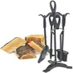 EONLION 5Pcs Fire Companion Set Poker Tongs Brush With Stand For Log Burners in Black - thumbnail 1
