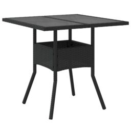 Berkfield Home Garden Table with Glass Top Black 80x80x75 cm Poly Rattan - Size: 80 x 80 x 75 cm - thumbnail 6