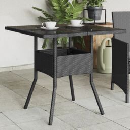 Berkfield Home Garden Table with Glass Top Black 80x80x75 cm Poly Rattan - Size: 80 x 80 x 75 cm - thumbnail 1