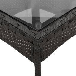 Berkfield Home Garden Table with Glass Top Black 80x80x75 cm Poly Rattan - Size: 80 x 80 x 75 cm - thumbnail 8