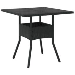 Berkfield Home Garden Table with Glass Top Black 80x80x75 cm Poly Rattan - Size: 80 x 80 x 75 cm - thumbnail 2