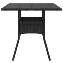 Berkfield Home Garden Table with Glass Top Black 80x80x75 cm Poly Rattan - Size: 80 x 80 x 75 cm - thumbnail 4