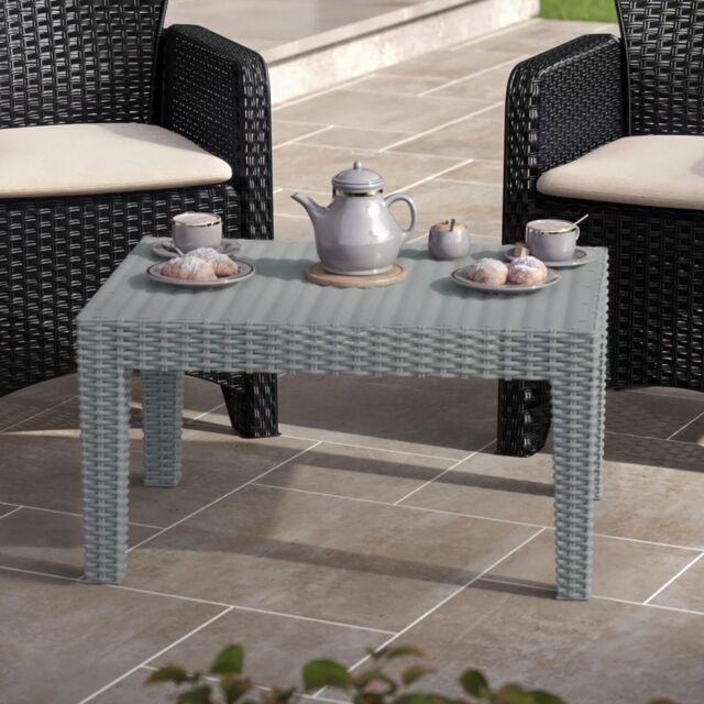 EONLION Grey Rattan Coffee End Table Wood Look Top Outdoor Dining Bistro Garden - image 1