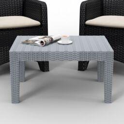 EONLION Grey Rattan Coffee End Table Wood Look Top Outdoor Dining Bistro Garden - thumbnail 4