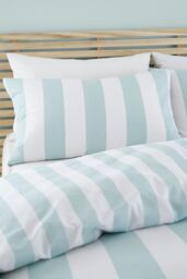 Catherine Lansfield 'Cove Stripe' Reversible Duvet Cover Set in Duck Egg Blue - Size: Single - thumbnail 3