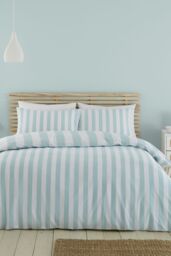 Catherine Lansfield 'Cove Stripe' Reversible Duvet Cover Set in Duck Egg Blue - Size: Single - thumbnail 2