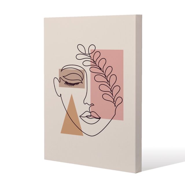 Benjamin Tate Design minimal line drawing of womans face (Canvas Print) / 61 x 91 x 4cm in Natural - Size: 61 x 91 x 4 cm - image 1