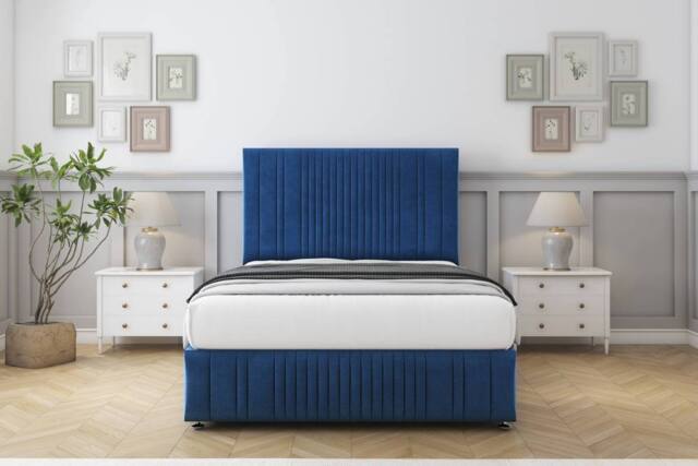 "Comfort Beds The Foxy Plush Divan Set 2 Drawers-26"" Headboard-Footboard in Navy - Size: Double" - image 1