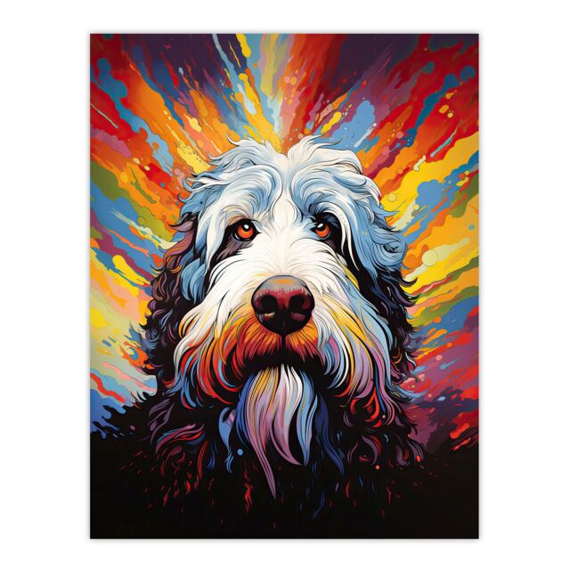 "Artery8 Wall Art Print Old English Sheep Dog Lover Gift Pet Portrait Colourful Artwork Painting Poster - Size: W18"" x H24""" - image 1