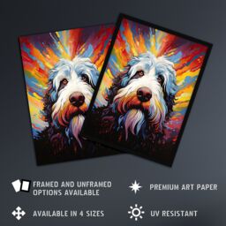 "Artery8 Wall Art Print Old English Sheep Dog Lover Gift Pet Portrait Colourful Artwork Painting Poster - Size: W18"" x H24""" - thumbnail 2