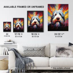 "Artery8 Wall Art Print Old English Sheep Dog Lover Gift Pet Portrait Colourful Artwork Painting Poster - Size: W18"" x H24""" - thumbnail 3