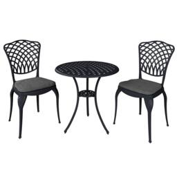 Charles Bentley Cast Aluminium Bistro Table & 2 Chairs Set Black Outdoor Table in Grey - thumbnail 3