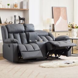 Artemis Home Sheridan 2 Seat Manual Recliner Sofa with Central Console in Grey - Size: 2 Seater