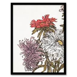 Artery8 Julie de Graag Framed Wall Art Print Chrysanthemums Flower Painting in White - Size: A4 - thumbnail 1
