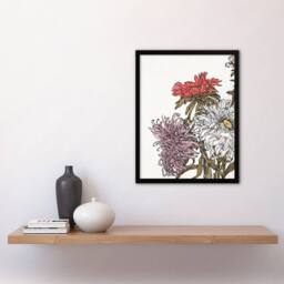 Artery8 Julie de Graag Framed Wall Art Print Chrysanthemums Flower Painting in White - Size: A4 - thumbnail 2