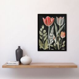 "Artery8 Tulip Flower Field Red Green Grey Folk Art Floral Framed Art Print - Size: W12"" x H16""" - thumbnail 4