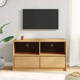 Berkfield Home TV Cabinet SAUDA Oak 99x43x55 cm Solid Wood Pine in Brown - Size: 99 x 43 x 55 cm - thumbnail 2