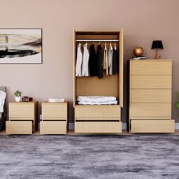 Home Discount Vida Designs Denver 4Pc Bedroom Set(2 Bedside, 5 Drawer Chest, Wardrobe) in Brown - thumbnail 7