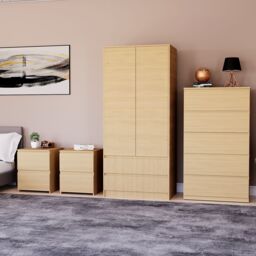 Home Discount Vida Designs Denver 4Pc Bedroom Set(2 Bedside, 5 Drawer Chest, Wardrobe) in Brown - thumbnail 1