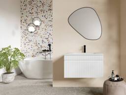 Vente-unique Fluted Wall-Hung Vanity Unit In White - 80 Cm - SATARA - thumbnail 1