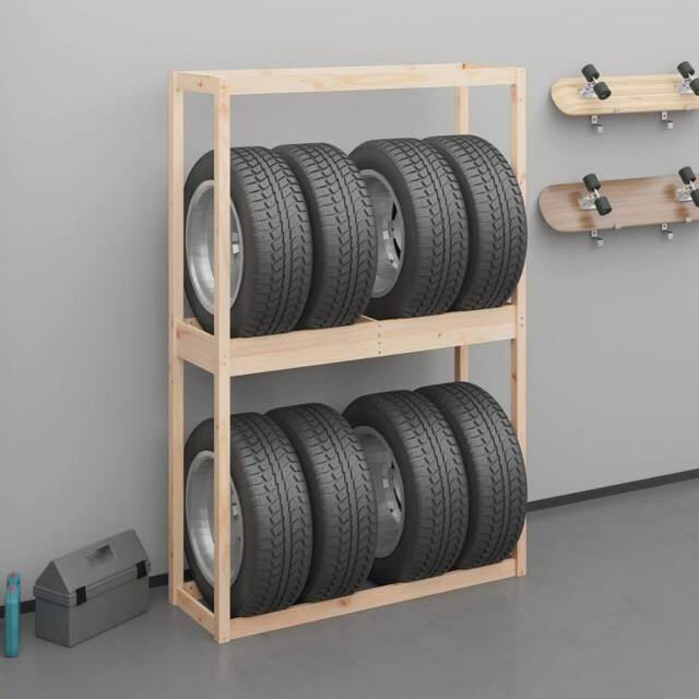Berkfield Home Tire Rack 120x40x180 cm Solid Wood Pine in Natural - Size: 120 x 40 x 180 cm - image 1