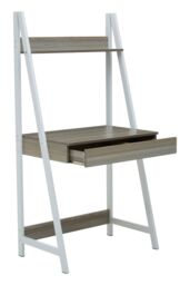 Orsina Light Oak Effect Desk or Ladder Unit, Desk With Pull-Out Slider, White Powder-Coated Metal Frame Working Desk in Grey - thumbnail 3