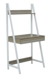 Orsina Light Oak Effect Desk or Ladder Unit, Desk With Pull-Out Slider, White Powder-Coated Metal Frame Working Desk in Grey - thumbnail 7