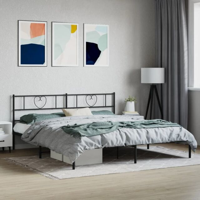 Berkfield Home Metal Bed Frame with Headboard Black 180x200 cm Super King - image 1