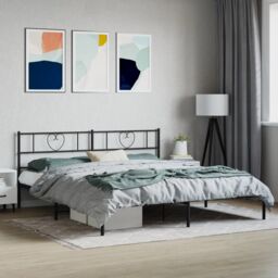 Berkfield Home Metal Bed Frame with Headboard Black 180x200 cm Super King - thumbnail 1