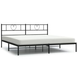 Berkfield Home Metal Bed Frame with Headboard Black 180x200 cm Super King - thumbnail 2