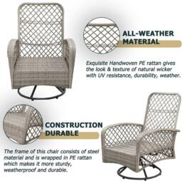 FURNITURE ONE Patio Rattan Swivel Chair, with Soft Cushion - Gray in Grey - Size: 1 Pack - thumbnail 4