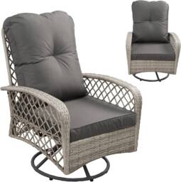 FURNITURE ONE Patio Rattan Swivel Chair, with Soft Cushion - Gray in Grey - Size: 1 Pack