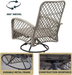 FURNITURE ONE Patio Rattan Swivel Chair, with Soft Cushion - Gray in Grey - Size: 1 Pack - thumbnail 3