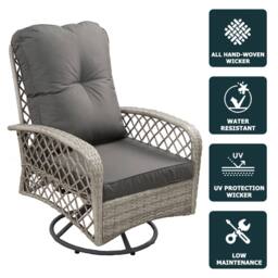 FURNITURE ONE Patio Rattan Swivel Chair, with Soft Cushion - Gray in Grey - Size: 1 Pack - thumbnail 6