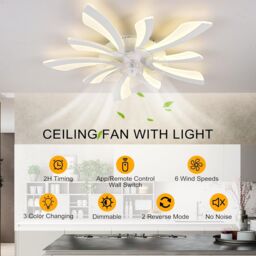 Garwarm Dimmable LED Ceiling Fan with Lights, White - thumbnail 2