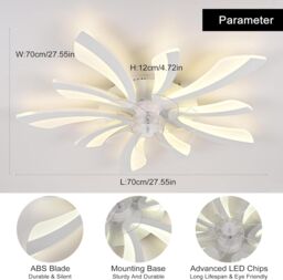 Garwarm Dimmable LED Ceiling Fan with Lights, White - thumbnail 3