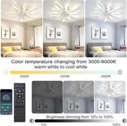 Garwarm Dimmable LED Ceiling Fan with Lights, White - thumbnail 4
