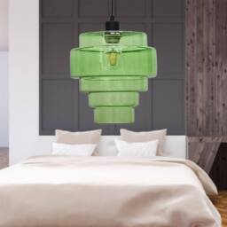 First Choice Lighting Set of 2 Benson - 5 Tier Green Glass & Black Ceiling Pendant Lights - thumbnail 5