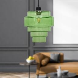First Choice Lighting Set of 2 Benson - 5 Tier Green Glass & Black Ceiling Pendant Lights - thumbnail 4