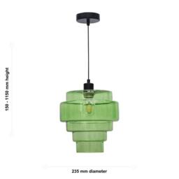 First Choice Lighting Set of 2 Benson - 5 Tier Green Glass & Black Ceiling Pendant Lights - thumbnail 6