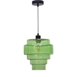 First Choice Lighting Set of 2 Benson - 5 Tier Green Glass & Black Ceiling Pendant Lights - thumbnail 2